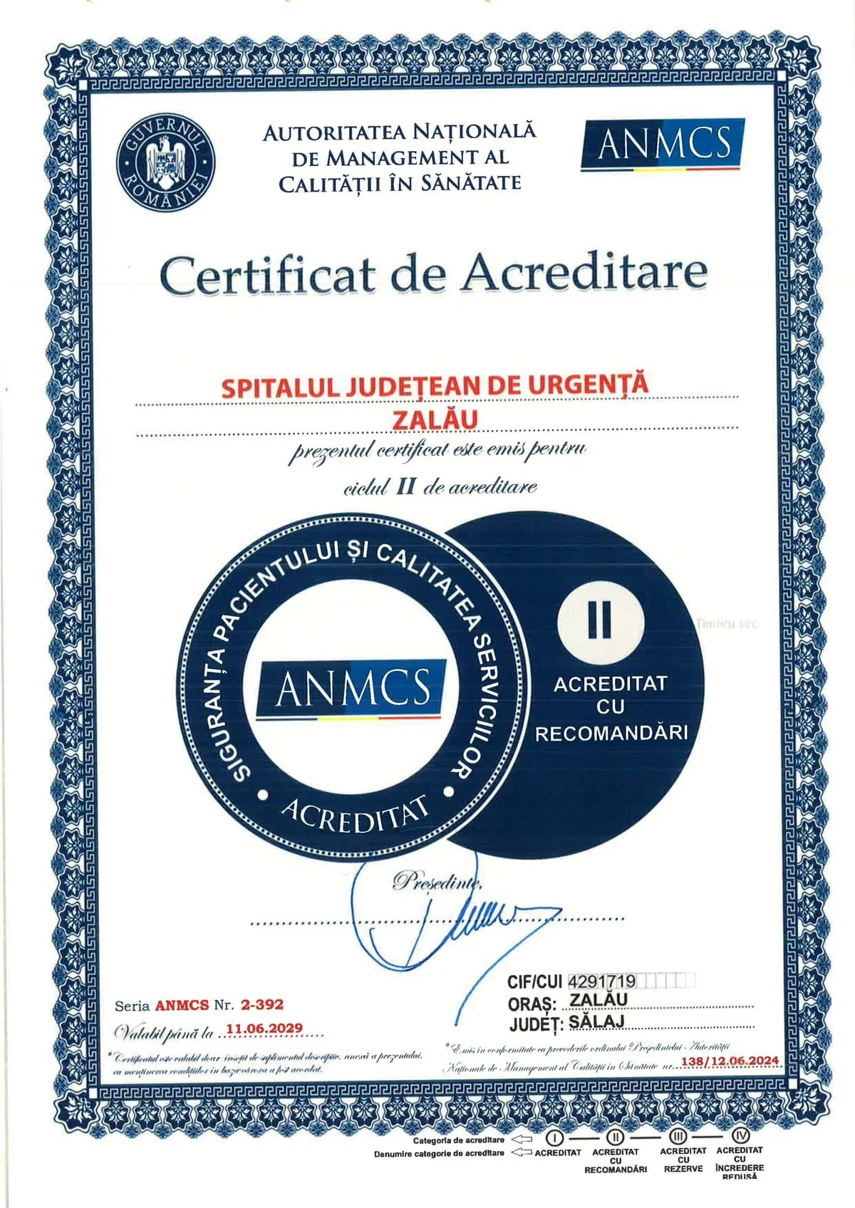Certificat de acreditare ANMCS – ciclul II
